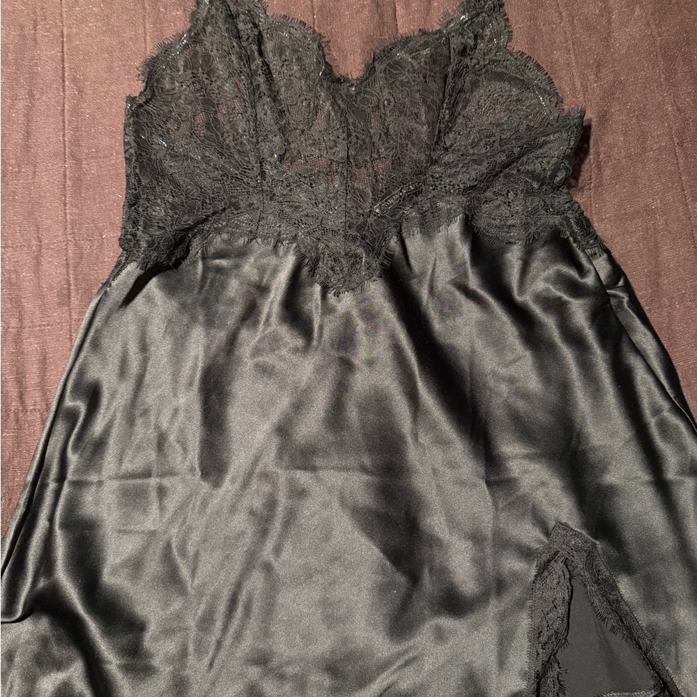Victoria’s Secret Black Lace Silk Slip- Medium